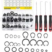 Mardatt 499Pcs 8mm to 22mm C-Clips External Internal Retaining Ring Set with Rubber Metric O Ring Kit and Precision Hook Set for Automotive Hydraulic Plumbing Maintenance