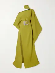 [Taller Marmo] Taller Marmo - Taylor Belted One-shoulder Cady Kaftan - Green - One size One size Green