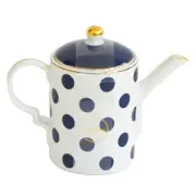 Grace Teaware Teapot White Blue Polka Dots Porcelain Gold Trim 3 Cups Tea Party