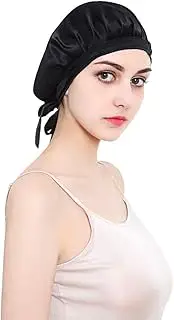 HINATAA 100% Mulberry Silk Night Sleep Cap, Sleeping Cap for Women Head Cover Bonnet for Hair Beauty With Elastic Band for Sleep, Hair Loss, Hair Protection (Black)