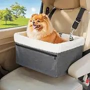 UNICITII Dog Car Seat for Small Dogs and Cats, Raised Booster Seat with Metal Frame, Adjustable Strap, Grey