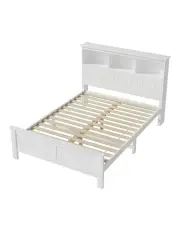 [Artiss] Double Size Wooden Bed Frame With 3 Shelves Bed Head in White
