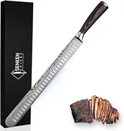 SENKEN 12" Brisket Knife with Engraved Damascus Pattern - Ultra Sharp Slicing Carving Knife for Brisket, Meat, Roasts, and Large Fruit - High Carbon Stainless Steel with Smoothly Finished Wood Handle