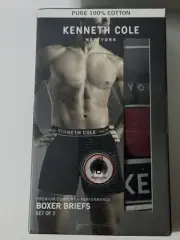 NEW MENS Large KENNETH COLE 100% COTTON BLEND BOXER BRIEFS 3 PACK UNDERWEAR"