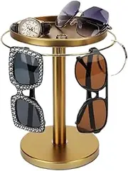 [Generic] 360° Rotating Glasses Holder Stand | Stainless Steel Glasses Holder Stand | Sunglass Storage Display Rack with Storage Tray for Desk, Dresser, Tabletop, Nightstand and Home Decor