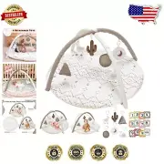 Macrame Baby Play Gym with 6 Sensory Toys & 12 Milestone Cards | Washable Mat