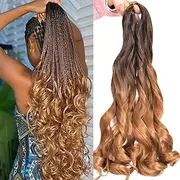 Luoyudu French Curly Braiding Hair,24 Inch #T4/30 Loose Wavy 8 Pack Bouncy French Curl Braiding Hair Extensions 75g/Pack Synthetic Crochet Hair Extensions (T4/30,8Pack)