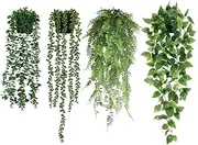 Artigreen 4 Pcs Artificial Hanging Plants-Eucalyptus,Pearl Grass,Green Luo,Persian Grass in Pot Plants for Office Farmhouse,Fake Foliage Pendant Plant,Indoor Outdoor Wedding Home Decoration