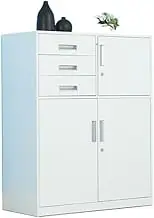 Filing Cabinet Multifunctional Office File Cabinet with Lock Large Capacity Three-Drawer File Data Storage Cabinet 1 Iron Household Storage Cabinet File Storage Cabinets(White)