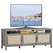 Giantex 4-Tier TV Stand Entertainment Unit Media Frame w/Rattan Doors Adjustable Shelf Console Table 63cm Grey