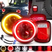 7" LED Headlights w/ Red Halo + Tail Lights Combo For Jeep Wrangler TJ 1997-2006 (for: Jeep)
