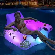 DeeprBlu Inflatable Pool Floats Chair with Color Changing Light,Solar Powered Water Float for Adults with 2 Cup Holders & 2 Armrests, Beach Float Pool Sofa, Pool Raft Lounge Floaties for Adult