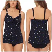 Miraclesuit NWT Spotted Surplice Tankini Top Size 34DD Underwire Bra Adjustable