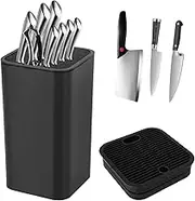 Universal Knife Block Without Knives, Square Black Knife Holder with Detachable Design, Space-Saving Knife Storage Organizer for Kitchen Countertop, Easy to Clean Knife Stand Holder Rack