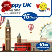 UK 15-Day Unlimited Data SIM Card 10GB 4G LTE,No Daily Limit Easy 3UK Network
