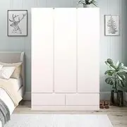 Merryluk 3 Door 2 Drawer Wardrobe,Bedroom Wardrobes Simple White & Oak Wooden Multi-Function Clothes Storage Cabinet for Hanging Clothes Storage