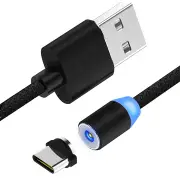 360 Degree Magnetic LED Type-C Braided Data Charging Cable for Samsung S8 Note 8 S9 Xiaomi BLACK COLOR