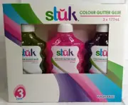 Stuk Colour Glitter Glue 3 Pack Green Purple Pink New In Box