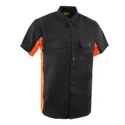 Biker Clothing MDM11676 Mens Two-Tone Blk/Org Short Sleeve Motorcycle Work Shirt