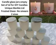 12 Candle Glass Jars Empty for DIY Candle Making Unique Marble Lid Bulk
