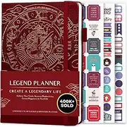 Legend Planner – Deluxe Weekly & Monthly Life Planner to Hit Your Goals & Live Happier. Organizer Notebook & Productivity Journal. A5 Hardcover, Undated – Start Any Time + Stickers – Wine Red Gold