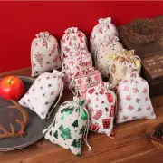 Linen Stocking Drawstring Xmas Wrapping Christmas Candy Gift Bags Cookie Treat