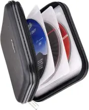 CD/DVD Case Holder 32 Capacity Hard Shell Storage Wallet for Car - Black