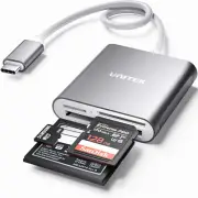 Aluminum USB C SD Card Reader, 3-Slot USB 3.0 for Type-C Devices - Grey
