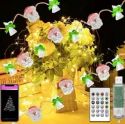 Santa & Bell Shaped 20 Lamp Smart BLE LED Fairy String Lights - USB Power