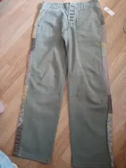 New Button Fly Anthropolgie Cargo Pants Patchwork On Side Of Legs