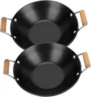 CONGARTENO 2pcs Small Kitchen Pot with Wooden Handle Non Stick Cooking Pots for Home Camping and Restaurants with Double Ear for Easy Handling and Cleaning
