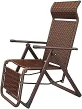 Folding Chaise Lounge Outdoor Portable Woven Rattan Lounge Chairs Adjustable Camping Reclining Lounge Chair Zero Gravity with Pillow for Pool Beach Patio Lawn Steel Frame FANDIAO