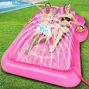 83" x 63" Extra Large Inflatable Tanning Pool Lounger Float, Pool Floats with Sprinkler Cooler Tray for Adults Kid, 4 in 1 Suntan Tub Raft Sun Bathing Bed Party Summer Water Beach Backyard Fun (Pink)