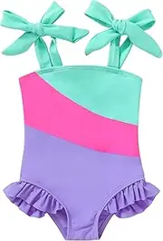 [YOUNGER TREE] Toddler Swimsuit Girl Color Block Stripe One-Piece Swimwear Baby Girl Bathing Suits