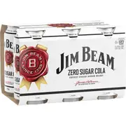 Jim Beam Bourbon & Zero Sugar Cola Can 375mL x 6 Pack