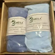 MEILA Bassinet Sheets~Blue~BOXED SET OF 2~Jersey Knit Cotton~Fitted~32x19