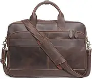 LEATHFOCUS Leather Briefcase for Men 17Inch Laptop Messenger Bags Business Travel Handcrafted Laptop Bag with YKK Zipper Gift Choice (Dark Brown)