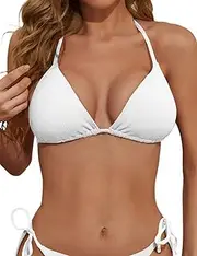 [Zuvebamyo] Women's Triangle Bikini Top Ribbed Push up Padded Halter String Bathing Suits Top