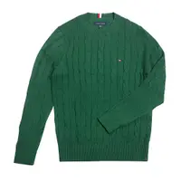 在飛比找PChome24h購物優惠-TOMMY 熱銷圓領Logo麻花針織毛衣-綠色