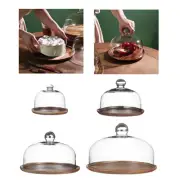 Wooden Cake Stand with Glass Cover Cake Holder Dessert Plate Cake Display Server