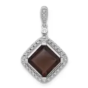 Sterling Silver Rhodium-plated Diamond u0026 Smoky Quartz Pendant