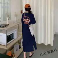 在飛比找蝦皮商城優惠-短袖洋裝 T恤裙 連身裙女 純棉長版洋裝 韓版過膝寬鬆t恤裙