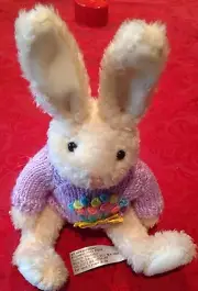 NEW VTG Hufun Easter Bunny Soft Stuffed Toy Animal Poseable Sweater Lilac