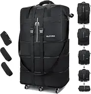[Gloyuda] Expandable Foldable Luggage, 36'' Suitcase With Spinner Wheels, Rolling Duffel Travel Bag, 2 Handle Wraps, 2 Fixing Straps, 1 Shoulder Strap, Black