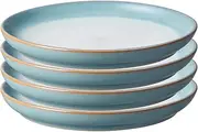 [Denby] Azure Haze Blue Coupe Small Plates Set of 4 - Stoneware Ceramic Plates for Everyday Use - Dishwasher, Oven, Microwave, Freezer Safe - Blue, White Reactive Gradient Glaze - Chip Resistant