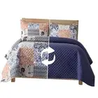 3-Piece Quilted Reversible Floral Patchwork Bedspread Full Plaid Floral Navy