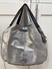 New With Tags Vince Camuto Sparkling Silver Metallic Leather Top/Shoulder Bag