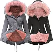 [JEShifangjiusu] Women Wool Lined Military Jacket With Fur Hood 2 Winter Clothing Mid - Long Thick Sherpa Thermal Coat Anoraks, Color 11, 4XL