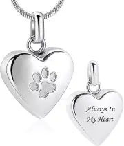 Pet Cremation Jewelry for Ashes Pendant Paw Print Pet Heart Urn Necklace Memoria
