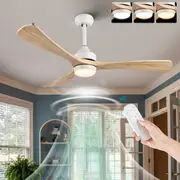 ACA 52" Ceiling Fan w/Light Remote Control Fans 3 Wooden Blades Timer White